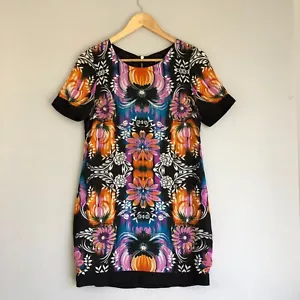 Sportsgirl Womens Dress Size 8 Pink Orange Blue Black Floral Shift Retro Boho - Picture 1 of 17