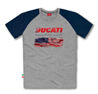 Ducati Flag USA America short-Sleeved Grey Blue New - Image 1 of 2