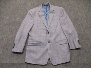 Jos A Bank Jacket Men's 40R Grey Blue Linen Wool Silk Blazer Windowpane Tailored - Picture 1 of 18