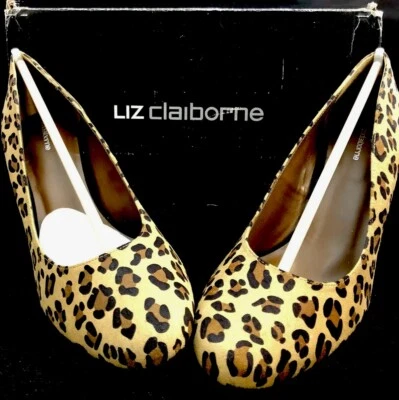 Liz Claiborne 鞋 皮革 豹纹 动物印花 高跟鞋 尺码 8.5 全新带盒 — 第 1/4 张图片