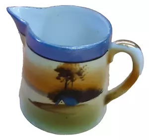 Vintage Japan Lusterware Hand Painted Creamer Pitcher Landscape 2.75" D 3.75" H - Picture 1 of 12
