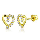 14K Yellow Gold Love Heart Bezel-Set CZ Small Girls Stud Earrings, 0.30"