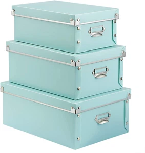 Foldable Storage Box with Lids and Handles Decorative, 3 in 1 Set, Multiple Size - Picture 1 of 12