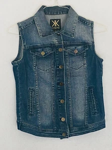 Kardashian Kollection Women's Size XS Blue Denim Vest Collar Pockets - Picture 1 of 8