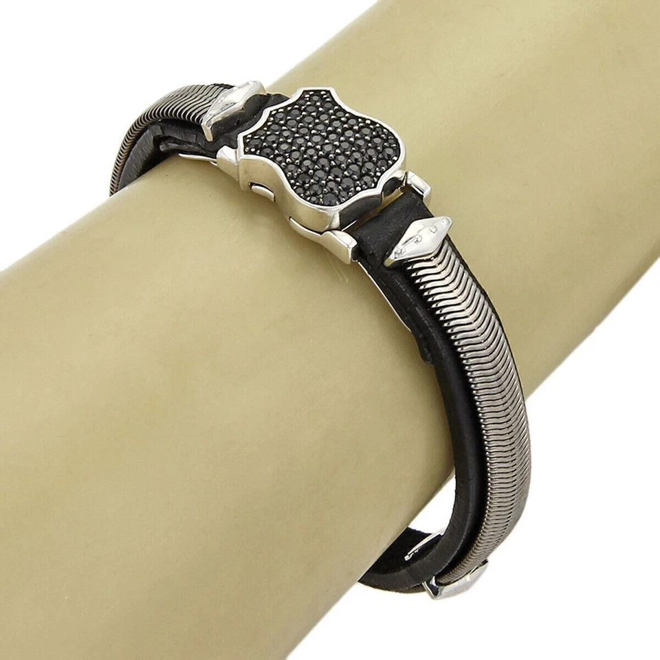 Pulsera Stephen Webster High Wayman Zafiros Negros Esterlina y Escudo Cuero Foto 1 de 4