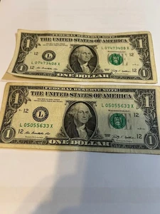 X Notes $1 Fancy Serial Number- Lot of 2  Lo7473408 X & L05055633 X- Collectable - Picture 1 of 2