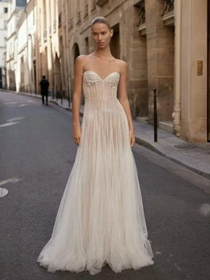 Vestidos de noiva sem costas com lantejoulas personalizados linha A até o chão vestidos de noiva - Imagem 1 de 4