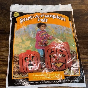 Vintage 1994 NOS Halloween Stuff-A-Pumpkin coppia borse prato foglie USA contiene 2 - Foto 1 di 7