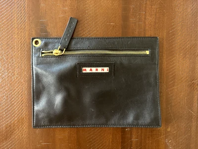 auténtica bolsa de cuero negro marni con cremallera dorada Foto 1 de 4