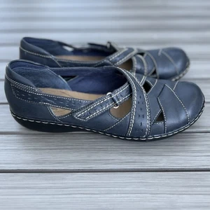 Clarks Collection Ultimate Comfort Flats Shoes Women Size 8.5 Blue Leather - Picture 1 of 6