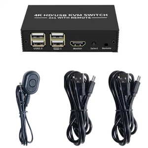 1X(-Compatible KVM 2X1 4K -Compatible USB Selector 2 in 1 Out with 4 Port1575 - Afbeelding 1 van 10