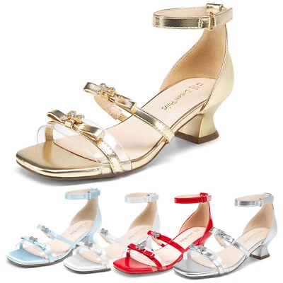 Niñas Moda Vestido Sandalias Correas al Tobillo Boda Fiesta Princesa Tacón Sandalias Foto 1 de 4