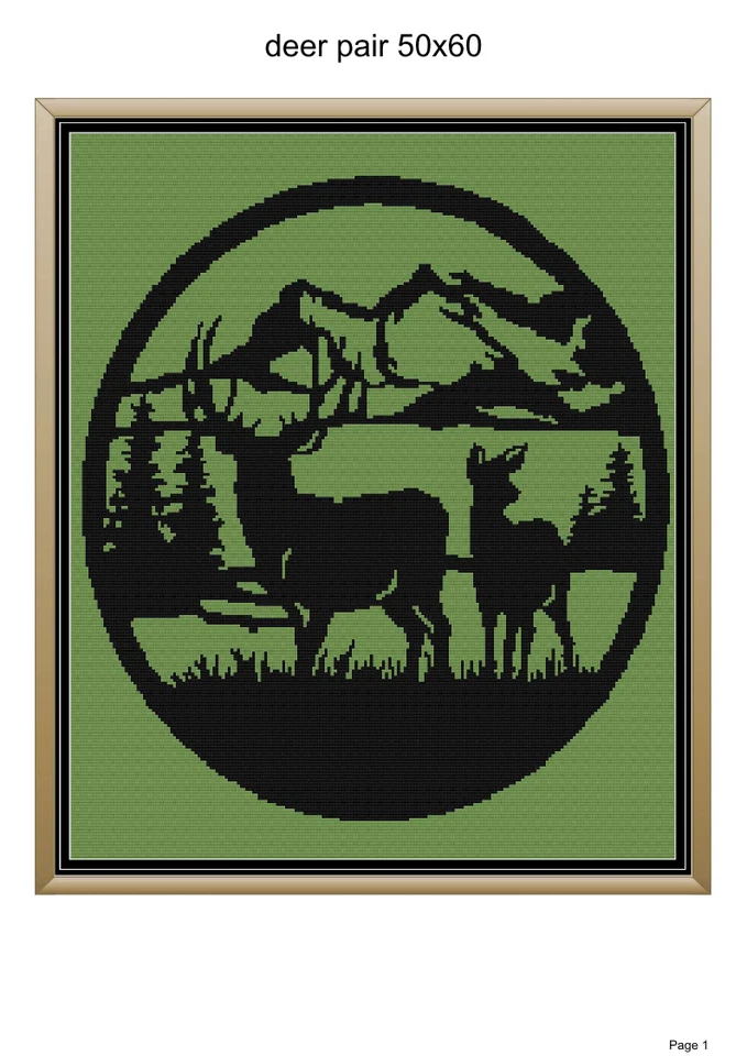 Deer pair blanket pattern,50x60", written and graph pattern included - Image 1 of 1