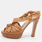 Prada Tan Leather Bow Detail Slingback Platform Sandals Size 38