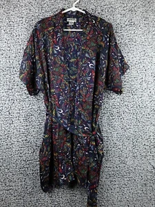 Vintage Silx by August Silk Robe Small 100% Silk Multicolor Paisley Print Belted - Picture 1 of 11