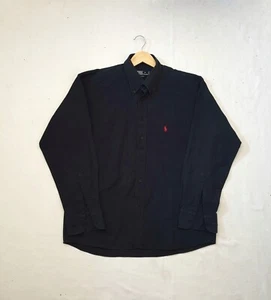 Polo ralph lauren Vintage button down Black shirt 100%cotton size M made USA - Foto 1 di 6