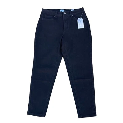 ¡NUEVO! Pantalones de mezclilla Time-Tru tiro alto mamá/mujer (8) negros calce regular algodón elástico nuevos con etiquetas Foto 1 de 4