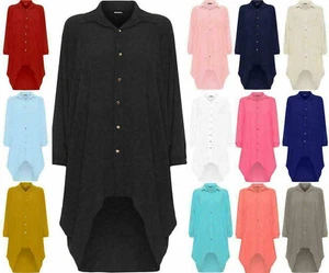 Women Batwing Sleeve Dip Hem High Low Button Collar Shirt Dress Plus Size - Picture 1 of 19