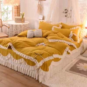 Princess Style Cute Bow Bedding Set Soft Duvet Cover Bed Sheet Skirt Pillowcases - Picture 1 of 23
