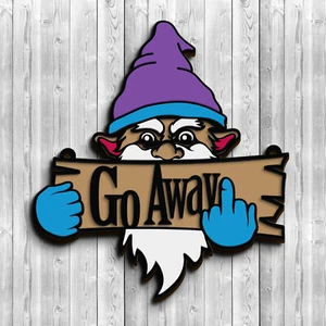 Gnome Go Away Mittelfinger Türschild Laser Cut Kit - Bild 1 von 4