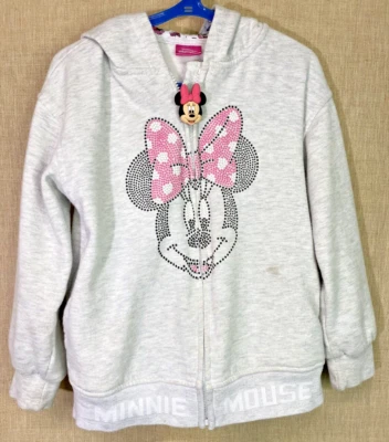 DISNEY JUNIOR Girl’s Size 7 Minnie Mouse Light Gray Zip Hooded Jacket Hoodie - Image 1 of 4