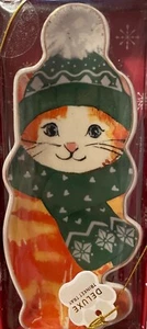 Crazy Cat Lady orange Kätzchen Katze trägt grüne Mütze & Schal Schmuckschale Geschenkbox - Bild 1 von 4
