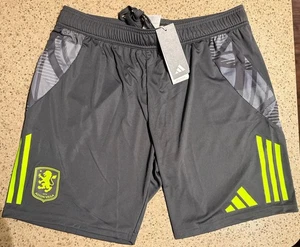 Aston Villa 24/25 Adidas Training Soccer Football Shorts Gray Zip Pockets Large - Picture 1 of 5