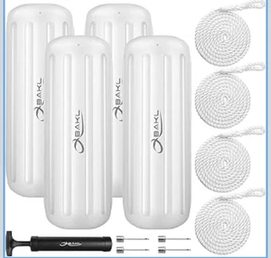 OBAKL Boat Fenders 4 Pack 10 x 28 Inches Ribbed Twin White - Picture 1 of 6