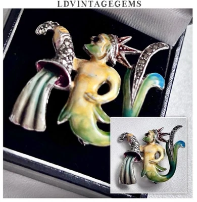 Rare Vintage Jewellery Signed BJL Enamel & Marcasite Neptune Brooch Pin - Image 1 of 4