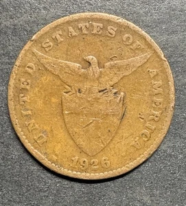 1926-M USA Administration Philippines 1 Centavo Bronze Coin-KM#163 Album Filler - Picture 1 of 2