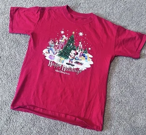 *Disney* Parks Hanes Youth Large rot Happy Holidays Weihnachten T-Shirt Tee Mickey - Bild 1 von 4