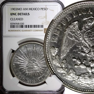MEXICO Silver 1903 Mo AM Peso LIBERTAD NGC UNC DETAILS KM# 409.2 (030) - Picture 1 of 5