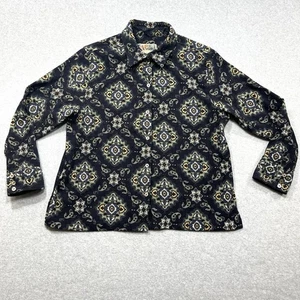 Wmns XXL La Cabana Soft Western Paisley Button Down Shirt Blouse Navy & Green - Picture 1 of 9