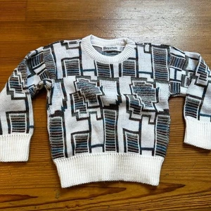 Bruxton white neutral geometric retro vintage crew sweater SIZE 6 - Picture 1 of 4