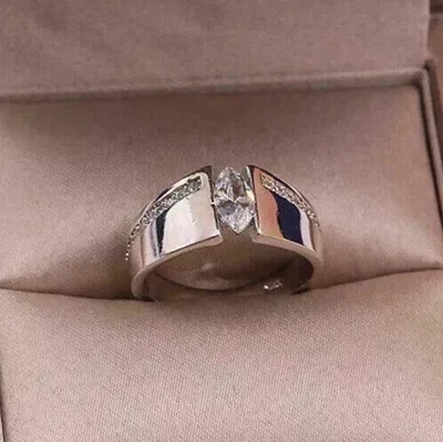 Anel de casamento feminino corte marquesa diamante simulado prata esterlina 925 branco 3 quilates - Imagem 1 de 4