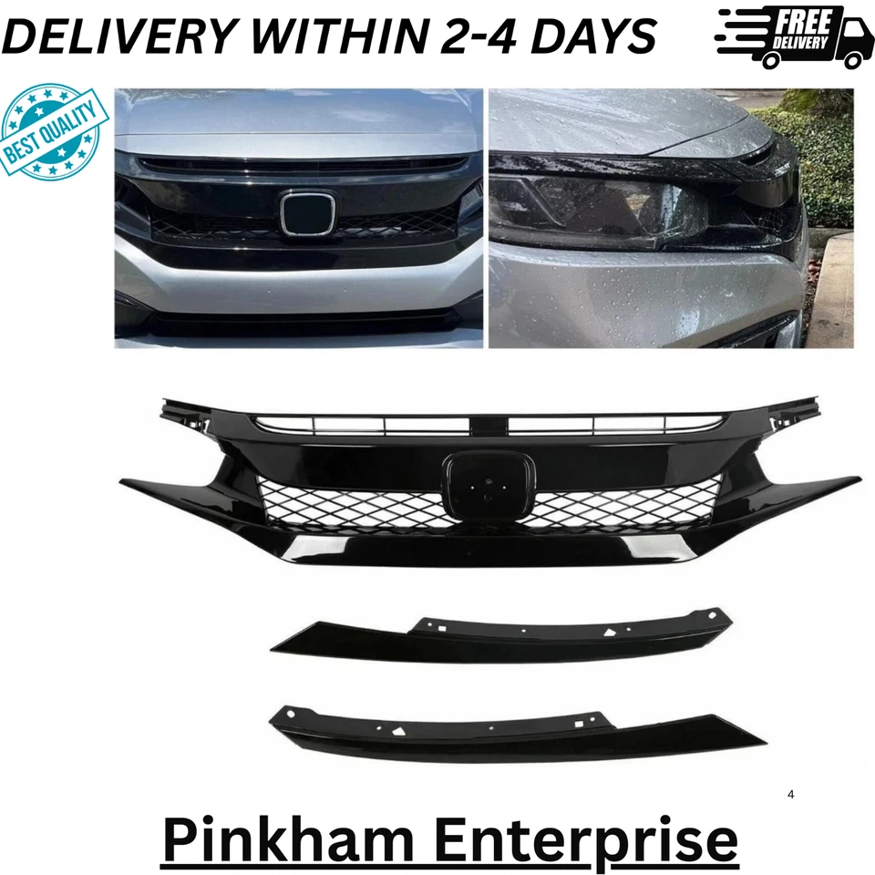 Adecuado para rejilla de malla de parachoques delantero negro brillante para Honda Civic 2019-2021 Foto 1 de 4