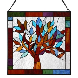 Vitral Místico Mundo Árbol Ventana Panel Multicolor Cadena Colgante - Imagen 1 de 10