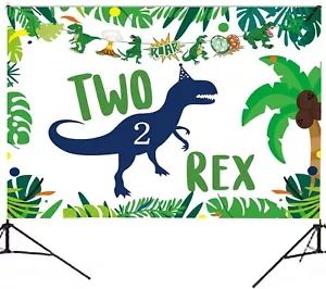 Dinosaur 2nd Birthday Party Backdrop,Two Rex Dinosaur Party Decorations,Dinosaur - Picture 1 of 3