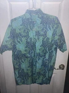 Rum Reggae Men’s Hawaiian Sz L Blue/ Green Tropical Fish Button Up Shirt - Picture 1 of 7