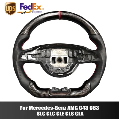 Volante de fibra de carbono para Mercedes-Benz AMG C43 C63 SLC GLC GLE GLS GLA Foto 1 de 4