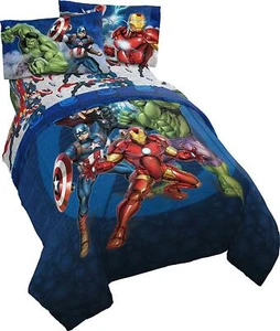 Twin Bedding Set 4-PC Avengers Blue Circle Bed Set Kids Bedroom Comforter Sheets - Picture 1 of 10