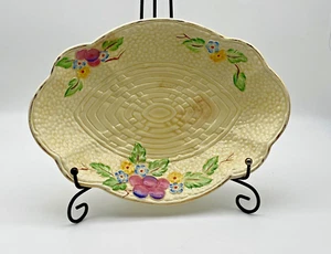 Vintage Crown Devon Serving Plate Dish Porcelain Basket Weave Flowers 1930' - Picture 1 of 8
