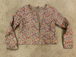 Divided H&M Floral Flowers Tan Jacket Size 12 Zip Up Dressy Crop - Picture 1 of 3