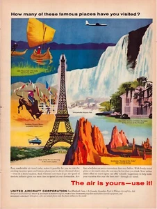 Print Ad United Aircraft 1957 Eiffel Tower Niagara Falls Full Page 10.5"x13.5" - Picture 1 of 1