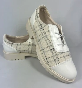 Zapatos para mujer con cordones tacón grueso planos a cuadros y color crema talla 8 - Imagen 1 de 7