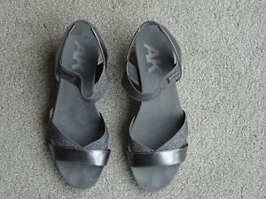 Anne Klein Sport Suede & Metallic Grey Slingback  Wedge Sandals.Size 6.NEW
