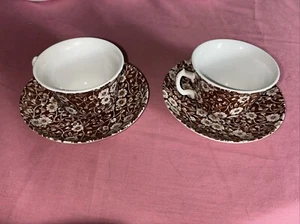 Staffordshire England Crownford China Brown Calico Cup/Saucer Sets - 3 Available - Picture 1 of 3