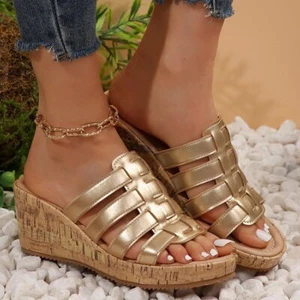 Womens Orthopedic Sandals Summer Casual Strappy Slippers Ladies Wedge Shoes Size - Picture 1 of 18