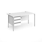 Contract 25 straight desk with 3 drawer pedestal and silver H-Frame leg 1400mm x