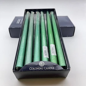Colonial Candle Handipt Metallic Green 12" Tapers Box of 12 - Picture 1 of 3